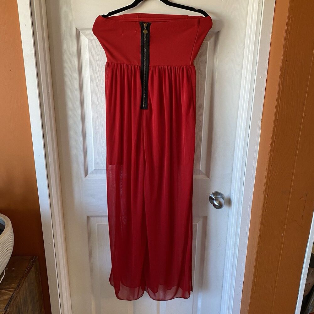 Emerald Sundae Dress Women’s Size Medium Red Off Shoulder Maxi Zip Back